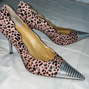 N.Y.L.A. NIB Sz 10 Pink Leopard Print Heels with Silver Accents